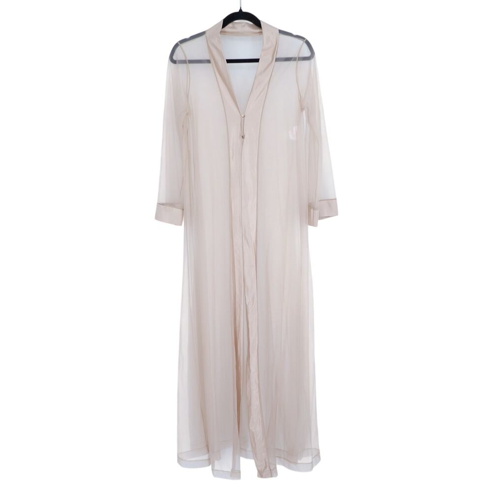 Gilead Satin Sheer Robe Beige Mesh Long Sleeve Vintage Sleepwear Women's S